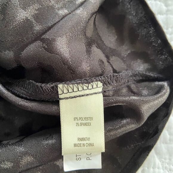 Self Esteem Blouse Black Leopard Print Long Sleeve Collared Button Front Size L - Picture 3 of 8